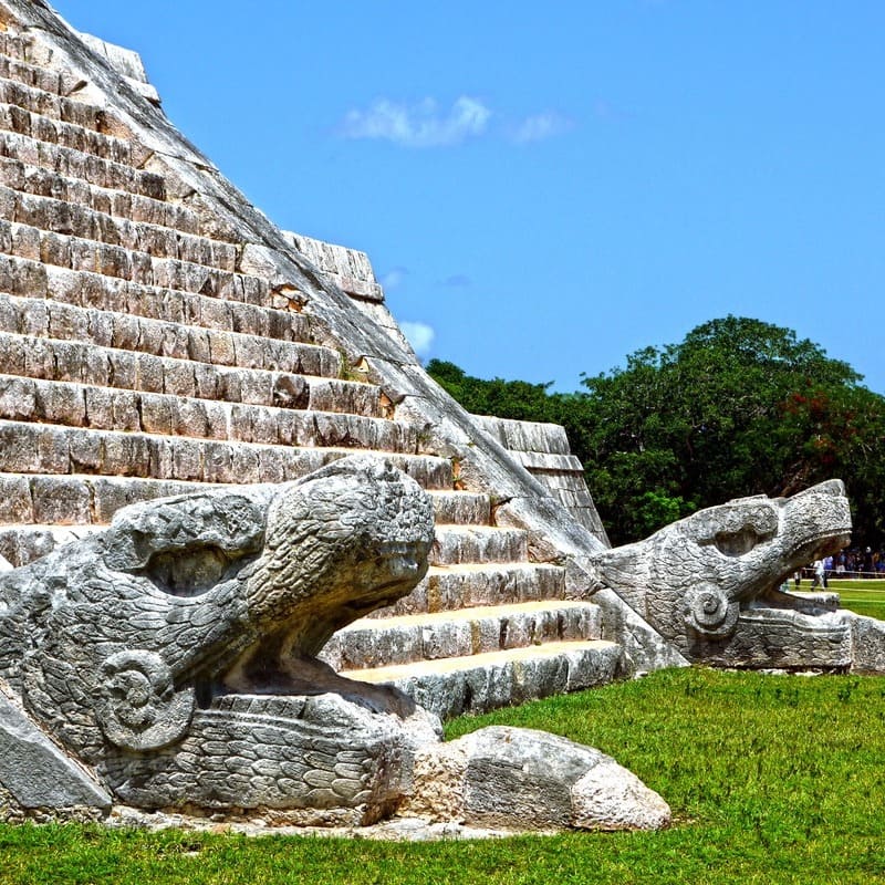 Base of a Mayan pyramid in Chichen Itza, Mexico