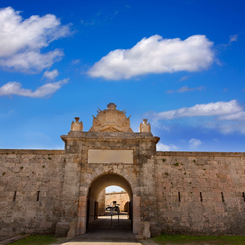 Gate of the fortress of the castle of Menorca La Mola in Mahon in the Balearic islands