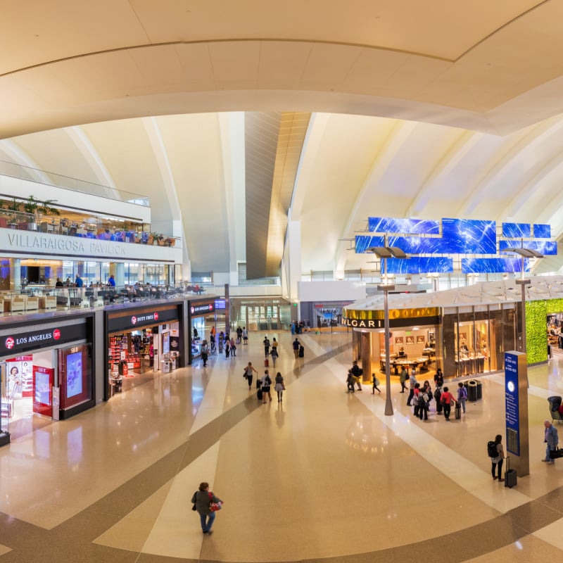 Duty-free shops in the departure terminal of Tom Bradley International Airport in Los Angeles, United States.