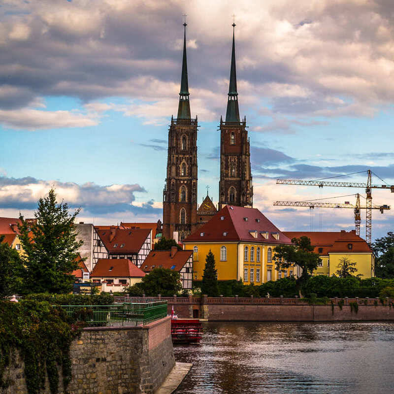 Wroclaw Cathedral seen from the Odra River, Poland, Eastern Europe
