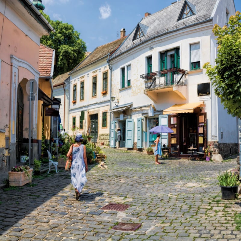 Tourist in the old town of Szentendre, Hungary