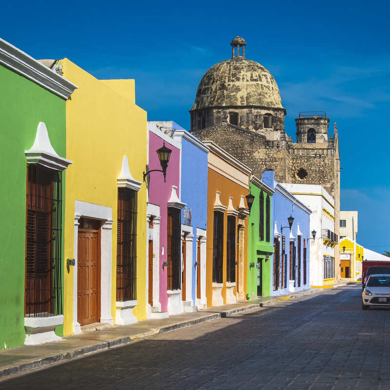 A colonial-era street in Campeche, Yucatan Peninsula, Mexico