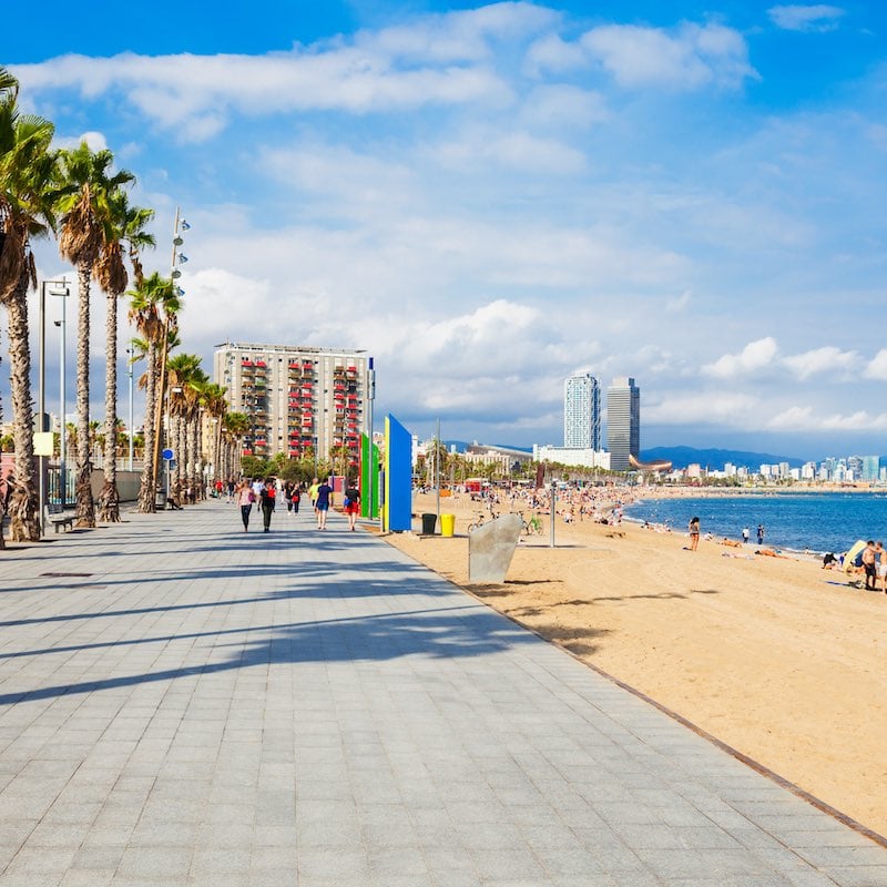 sidewalk at Barceloneta beach in Spain during sunny day