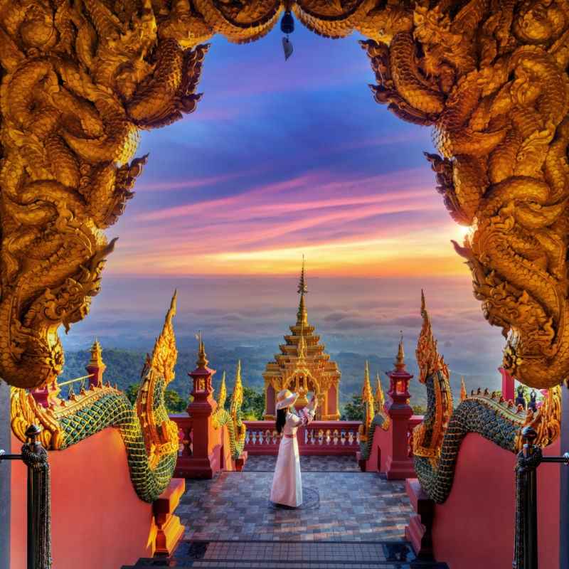 tourist in the temple of southeast asia