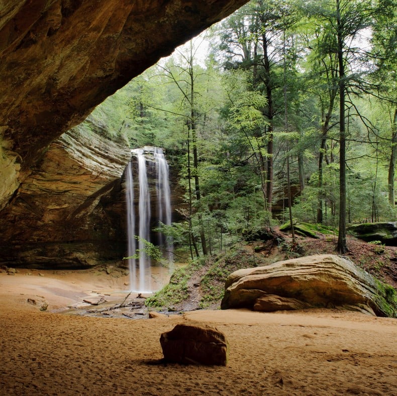 The waterfall at Ash Cave in Ohio's Hocking Hills State Park.