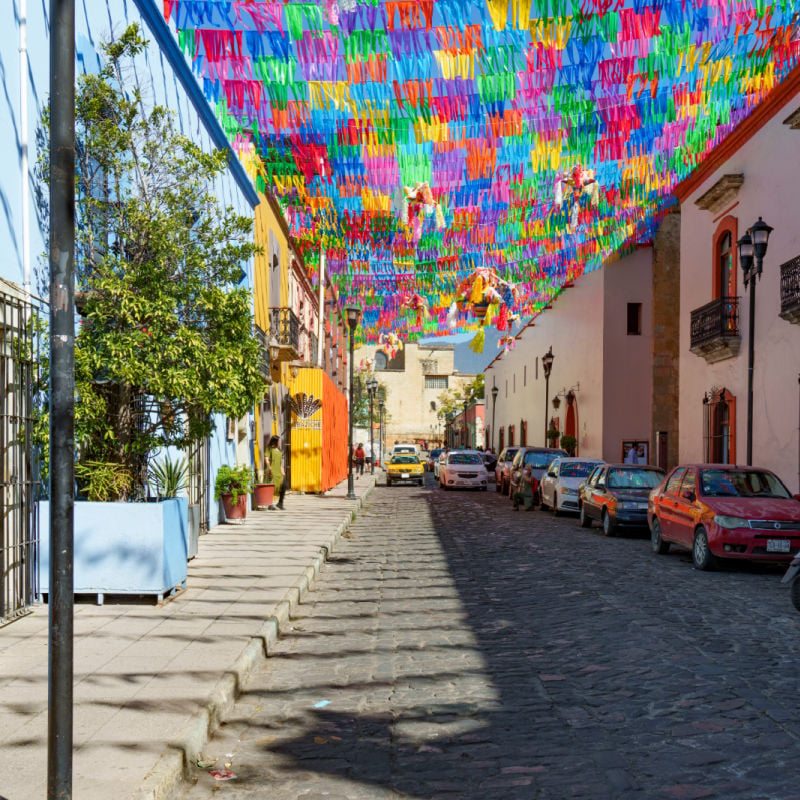 colorful street in oaxaca
