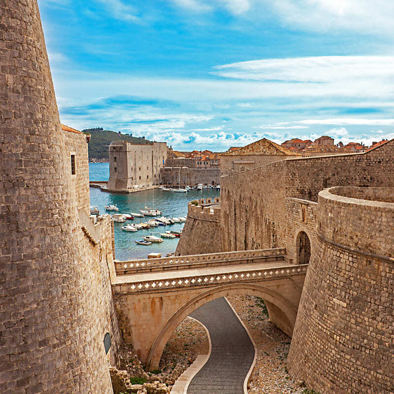View of the drawbridge in the old town of Dubrovnik, Croatia