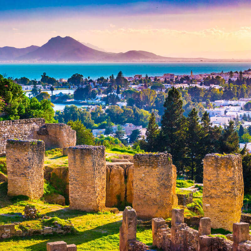 View of the ancient hills of Byrsa in the archaeological area of ​​Carthage, Tunisia, North Africa