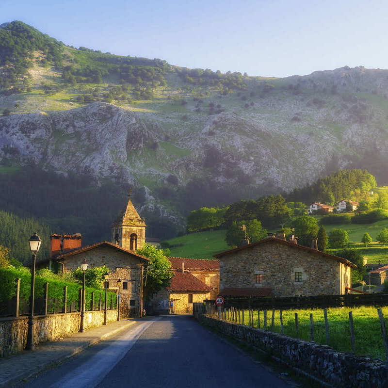 Rural landscape of Axpe, a traditional village in the Basque Country, Northern Spain, Southern Europe