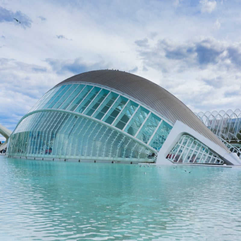 Hemispheric building in the sciencies and arts city in Valencia Spain.Modern and futuristic architecture