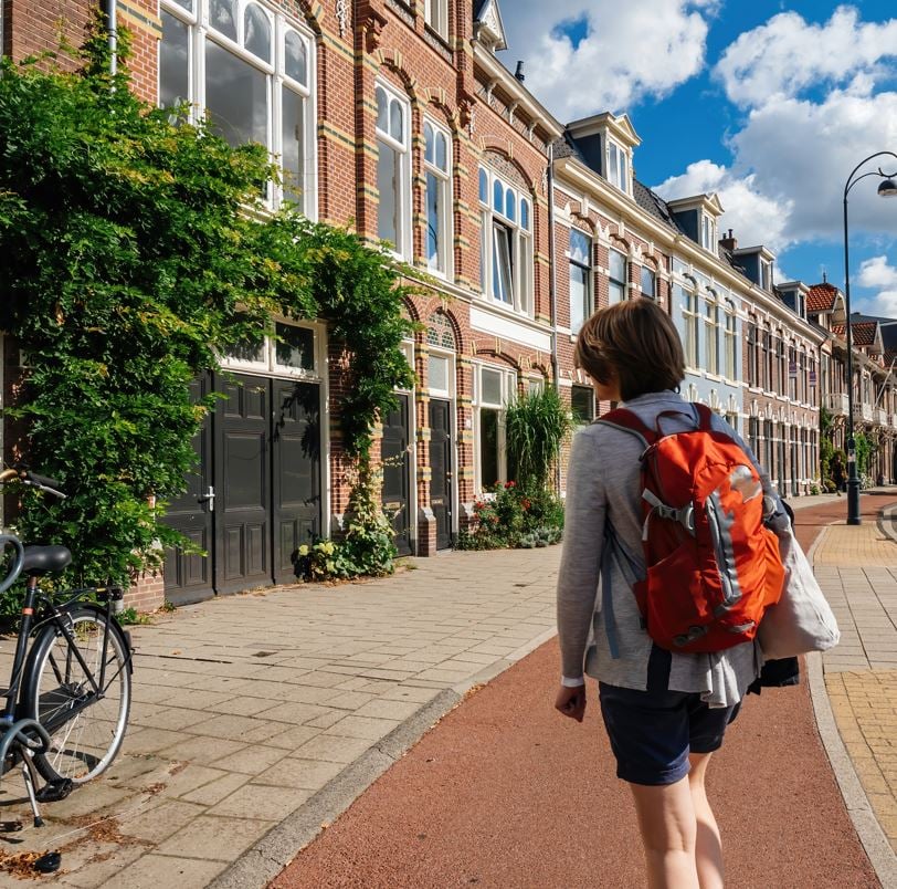 Haarlem, Netherlands tourist on bike path