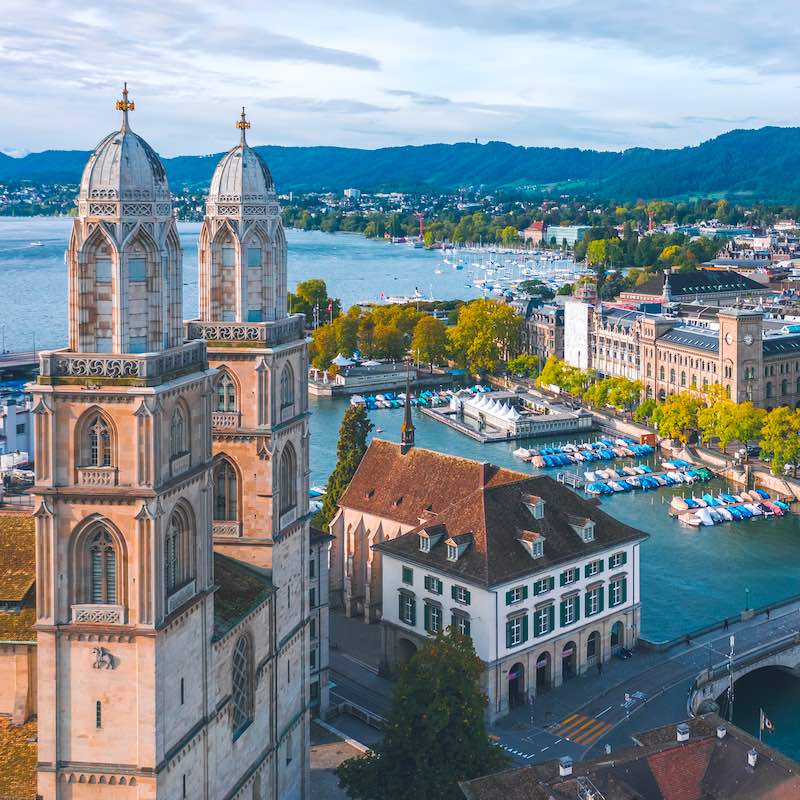 Aerial view and autumn cityscape of Zurich, Switzerland