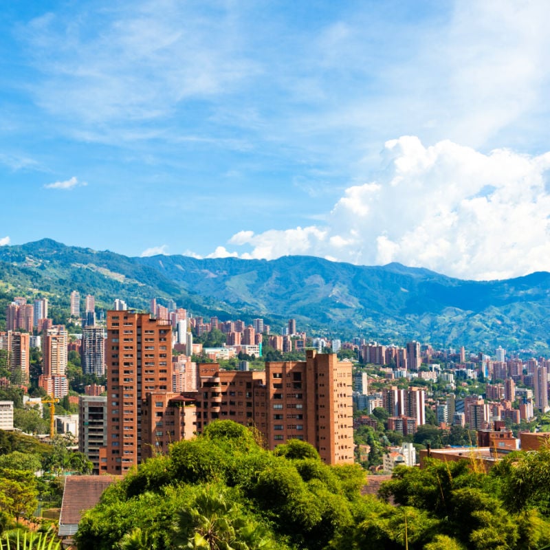 View of Medellin, Colombia buidlings and mountains