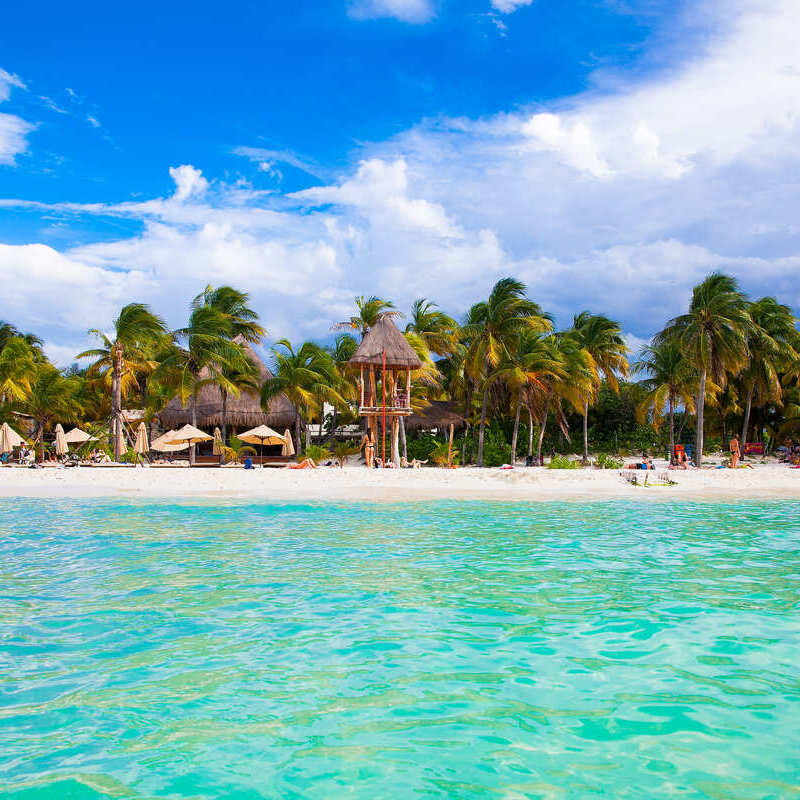 Playa Norte Seen From The Water In Isla Mujeres, Caribbean Sea, Mexico